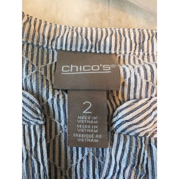 Chicos Womens 2 Medium Pullover Tunic Top Roll Tab Sleeves Black White Stretch - Picture 4 of 13